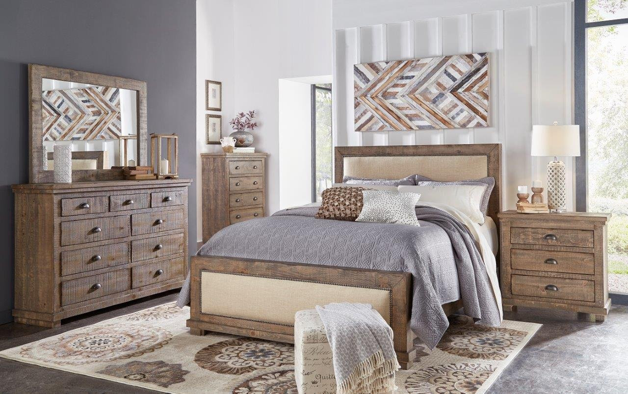 Rustic Bedroom Furniture
 Pine & Gray Casual Rustic 6 Piece King Bedroom Set