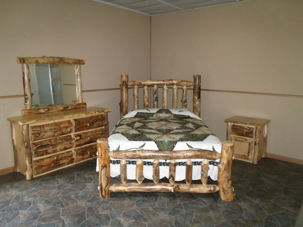 Rustic Bedroom Set
 Rustic Aspen Log BEDROOM SET KING plete Bed Dresser