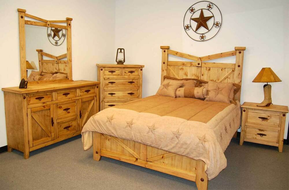 Rustic Bedroom Set
 Rustic Santa Fe Bedroom Set Queen Real Wood Western Cabin