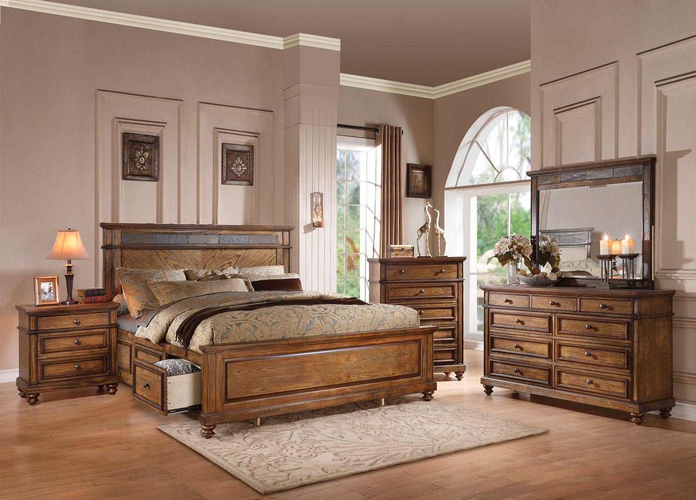 Rustic Bedroom Set King
 Abilene Rustic 4 pc King Storage Bed Set with Stone Accent