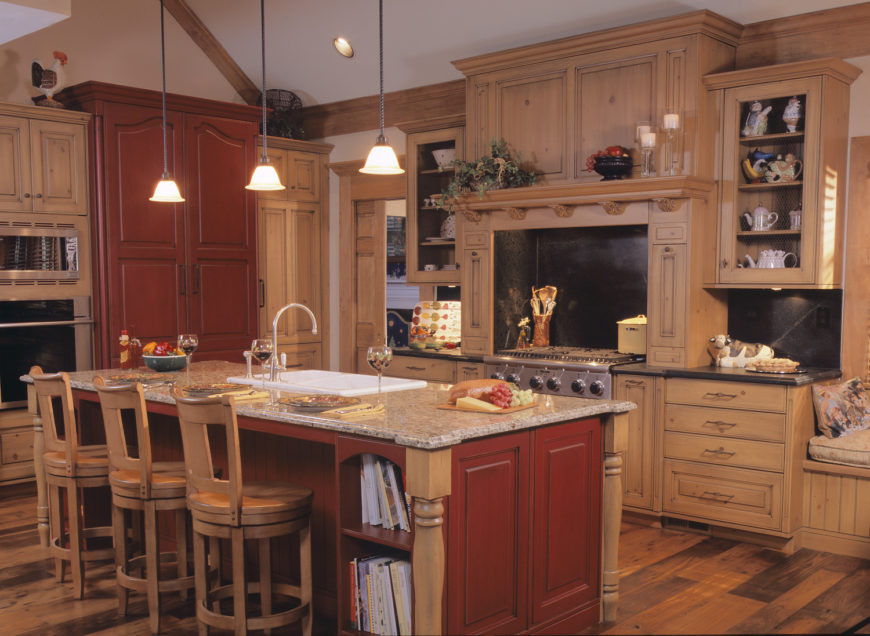 Rustic Kitchen Colors
 Rustic Kitchen with Red and Tan Wood Color Scheme by Drury