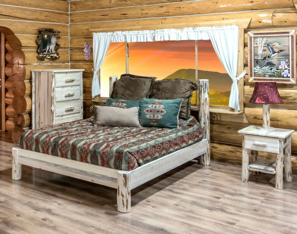 Rustic Log Bedroom Furniture
 AMISH Log Bedroom SET Rustic Log Cabin Bed Dresser and