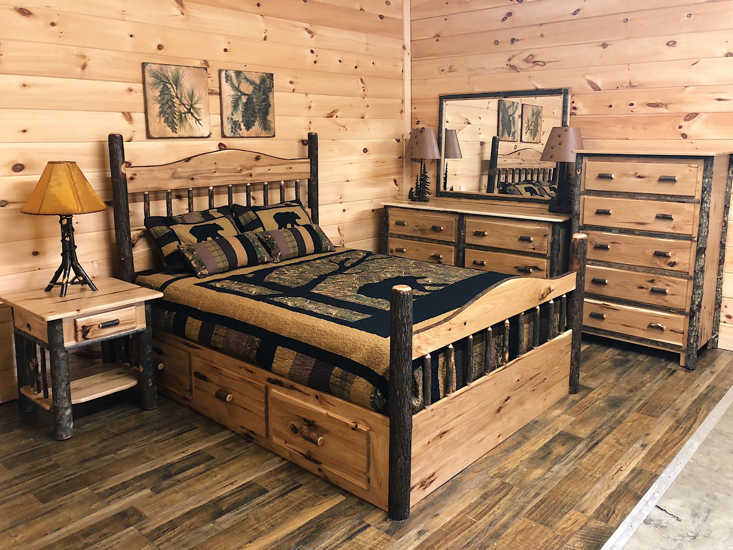 Rustic Log Bedroom Furniture
 Rustic Hickory Panel Log Storage Bedroom Suite Mountain