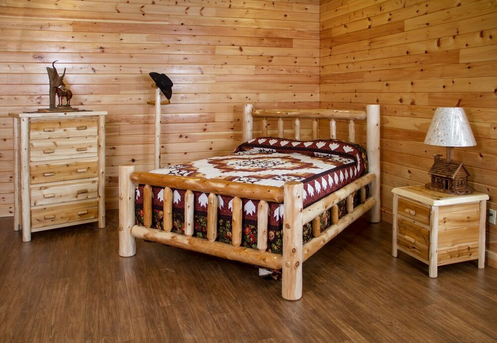 Rustic Log Bedroom Set
 Rustic White Cedar Log Bedroom Set Bed 5 Drawer Chest