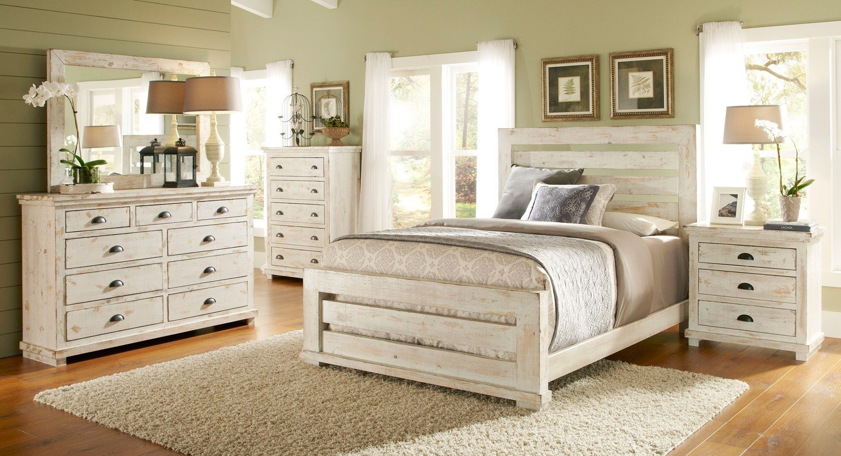 Rustic White Bedroom Furniture
 Willow Slat Bedroom Set Distressed White Progressive