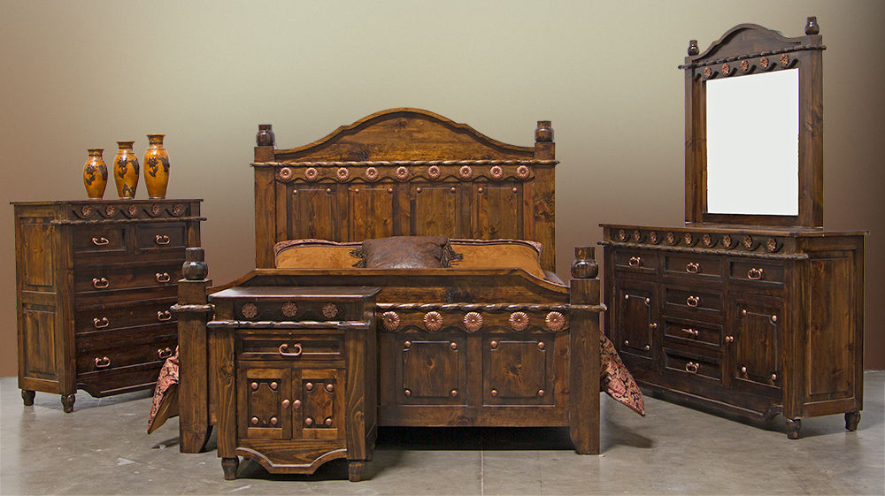Rustic Wood Bedroom Furniture
 Grand Dark Walnut Bedroom Set Copper Accents Real Wood