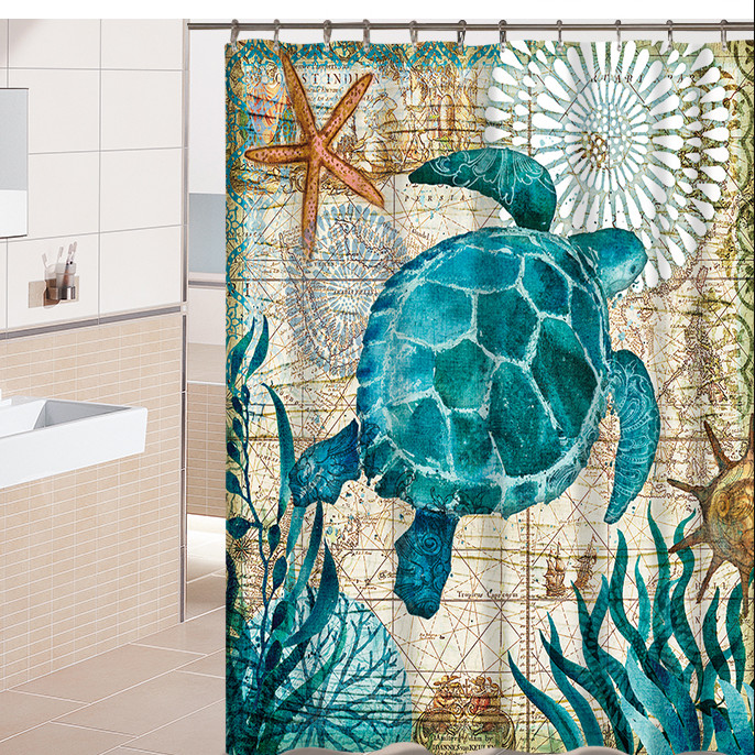 Sea Turtle Bathroom Decor
 Ancient Green Sea Turtle Shower Curtain Watercolor Print