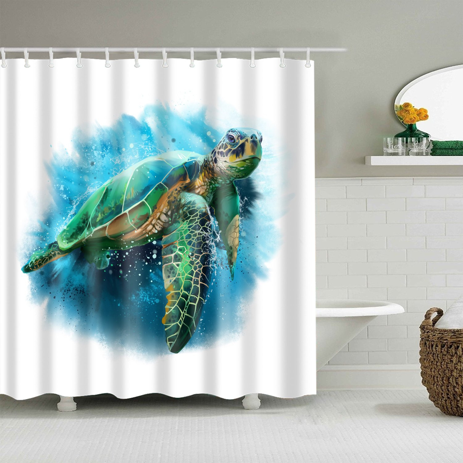 Sea Turtle Bathroom Decor
 Reallife Coral Watercolor Sea Turtle Shower Curtain