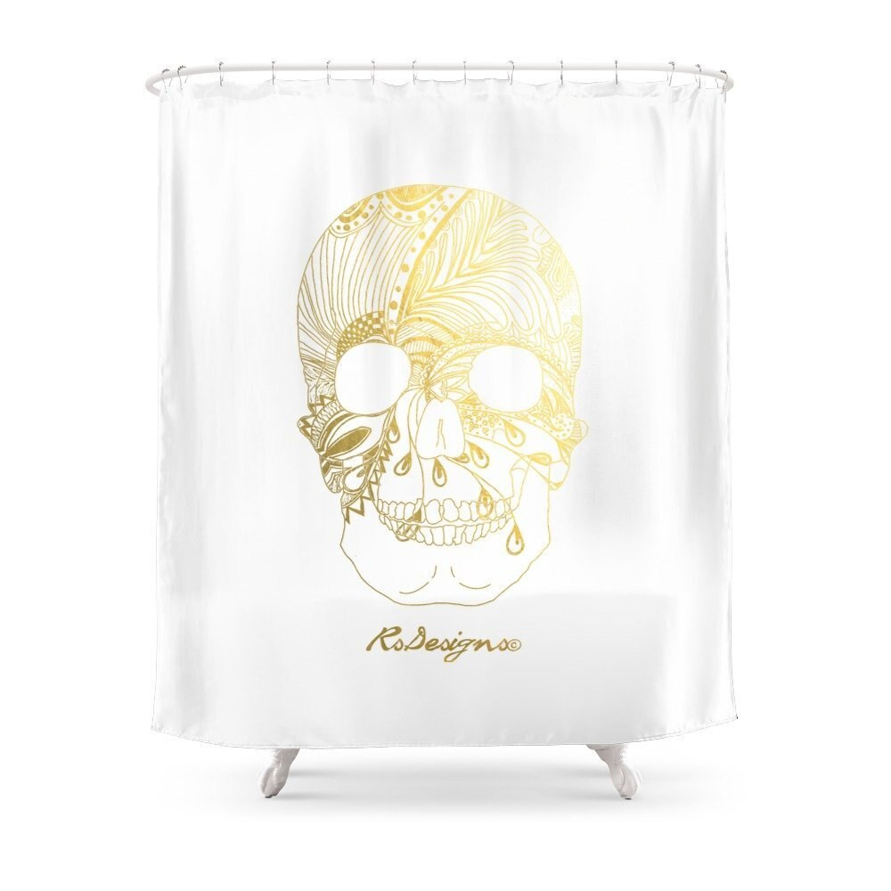Skull Bathroom Decor
 Gold Foil Patterned Skull Shower Curtain Bath Products