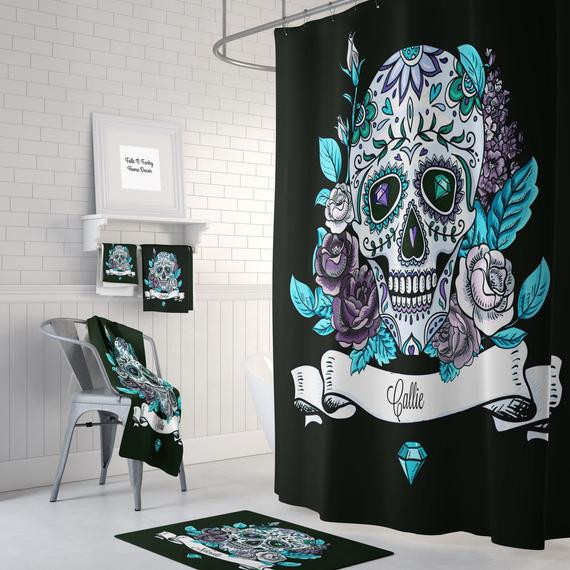 Skull Bathroom Decor
 Personalized Sugar Skull Shower Curtain Bath Mat Bath
