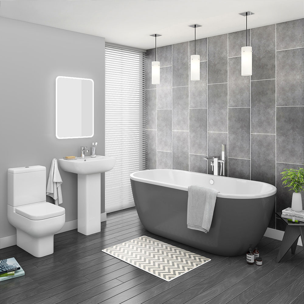 Small Gray Bathroom
 Pro 600 Grey Modern Free Standing Bath Suite