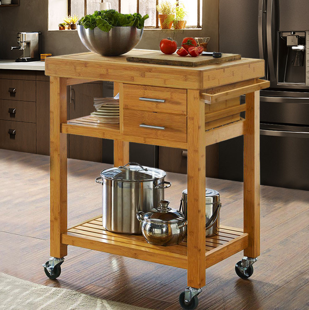 Small Rolling Kitchen Cart
 Rolling Bamboo Kitchen Island Cart Trolley Cabinet w