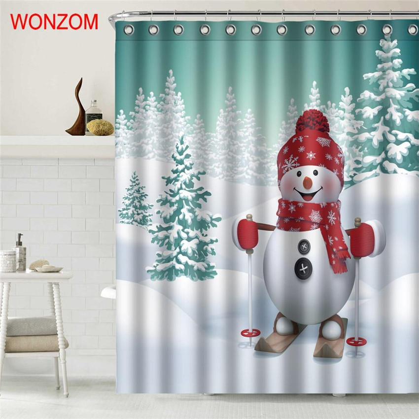 Snowman Bathroom Decor
 WONZOM 3D Polyester Fabric Snowman Shower Curtain Bathroom