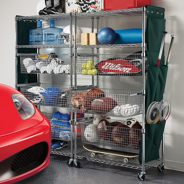 Sports Organizer For Garage
 Metallic finished Sports Shelving with Pull out Bins