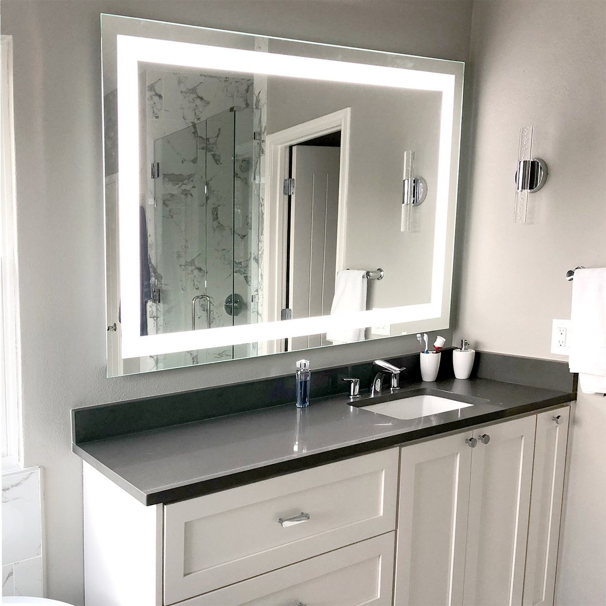 Square Bathroom Mirror
 Front Lighted LED Bathroom Vanity Mirror 44" x 40