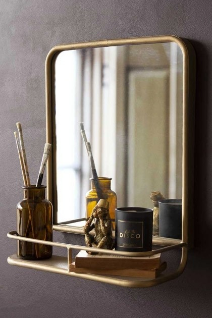 Square Bathroom Mirror
 Light Gold Almost Square Bathroom Mirror With Shelf