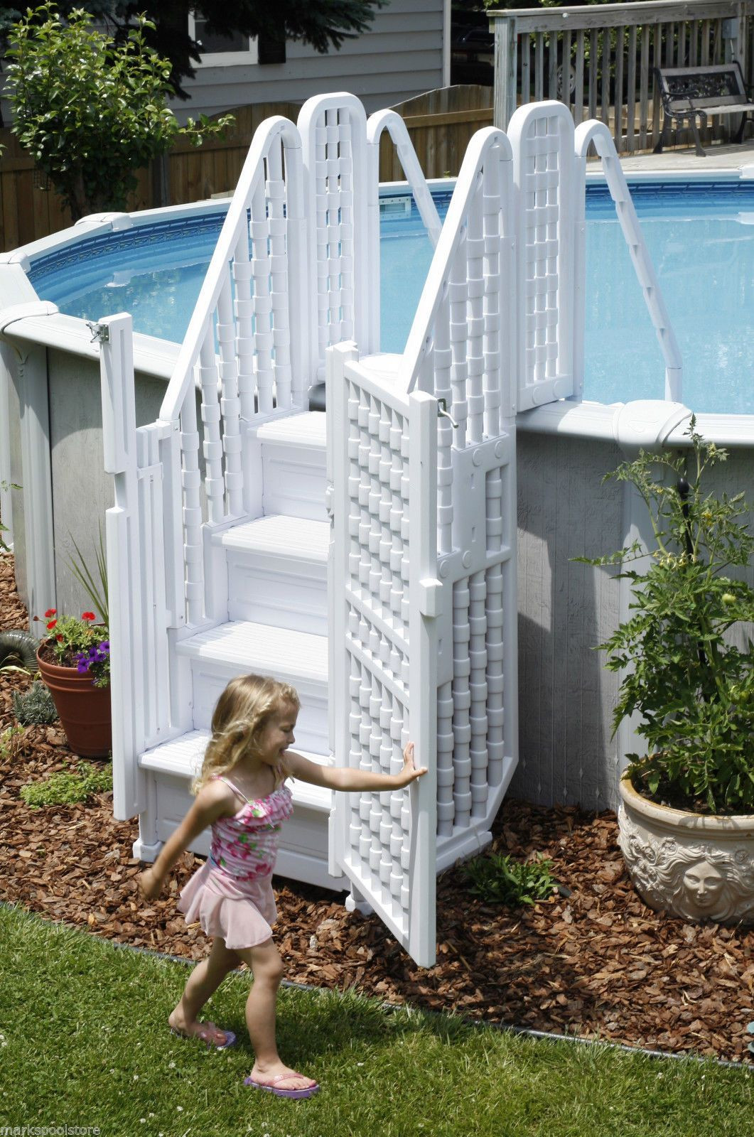 Steps For Above Ground Pool
 Confer Pool Step PLETE Entry System w Locking Gate