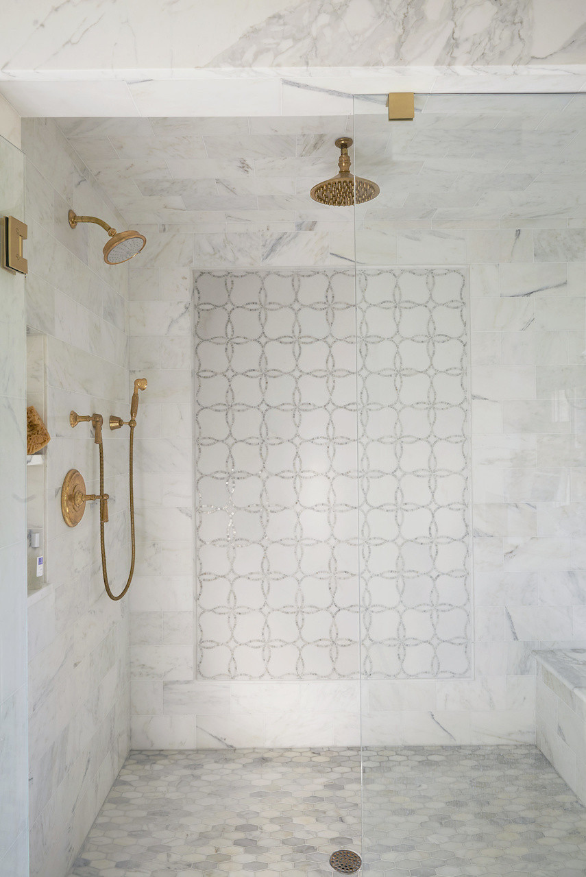 Stone Bathroom Showers
 18 Gorgeous Marble Bathrooms with Brass & Gold Fixtures