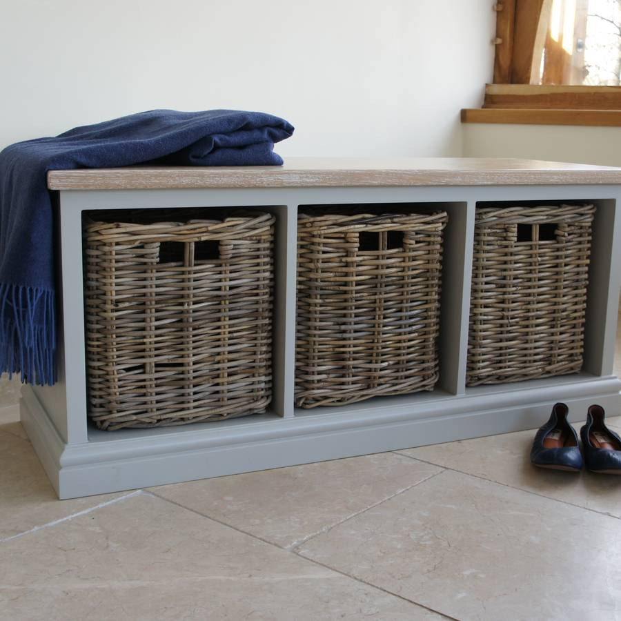 Storage Bench With Baskets
 Storage Bench With Limed Oak Top And Wicker Baskets By