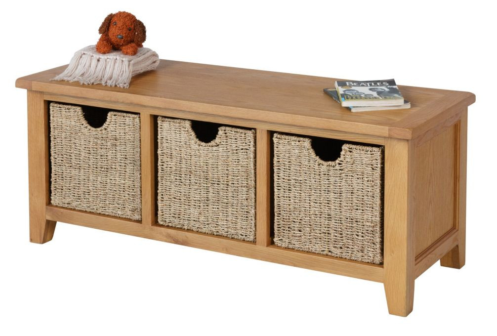 Storage Bench With Baskets
 Country Oak Shoe Storage Bench with 3 Baskets Free