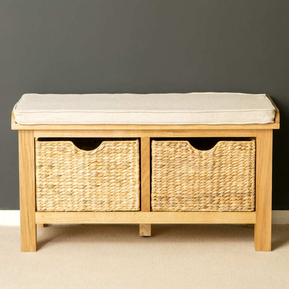 Storage Bench With Baskets
 London Oak Storage Bench for Porch Solid Wood Hall Bench