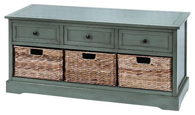 Storage Bench With Baskets
 3 Wicker Basket Storage Bench Traditional Accent And