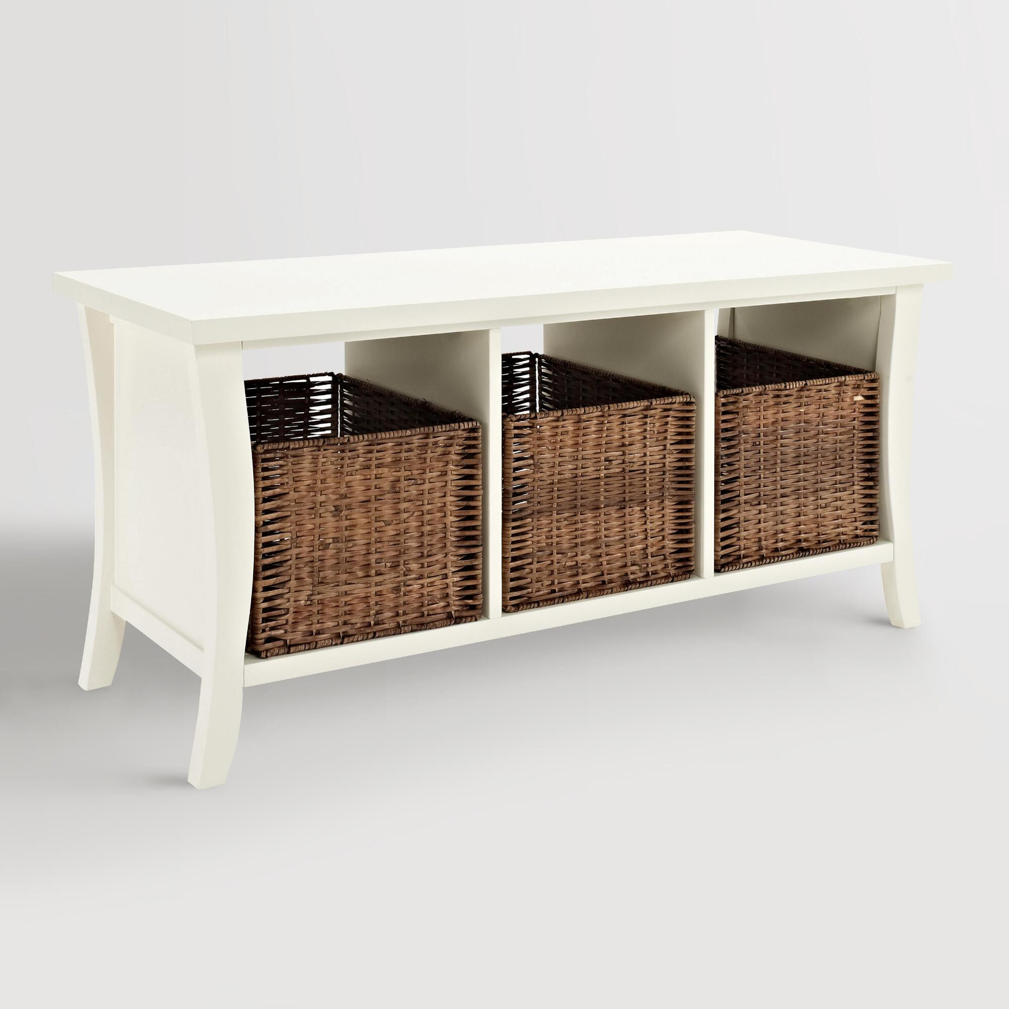 Storage Bench With Baskets
 White Wood Cassia Entryway Storage Bench with Baskets