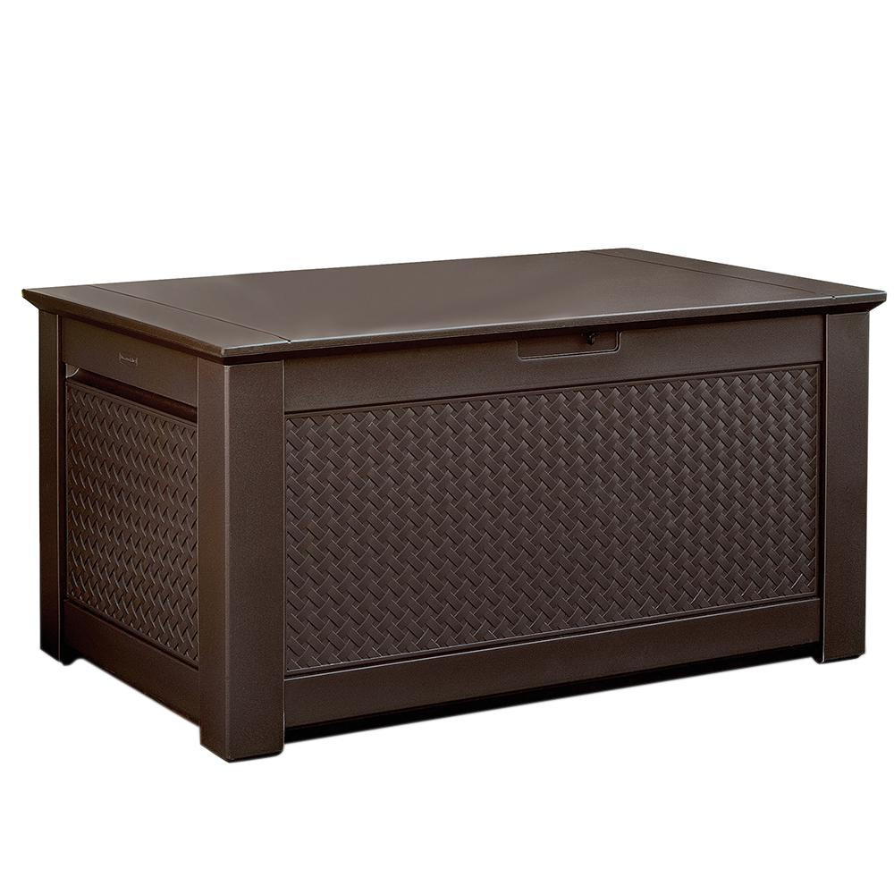 Storage Patio Benches
 Rubbermaid Patio Chic 93 Gal Resin Basket Weave Patio