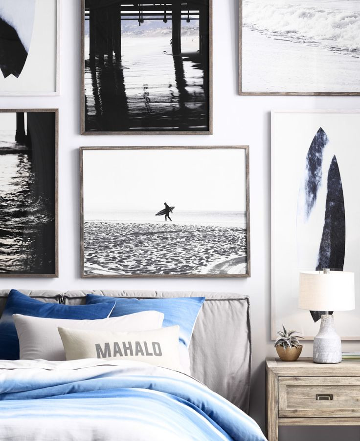 Surf Bedroom Decor
 Bring the outside in with surf inspired artwork hung in a