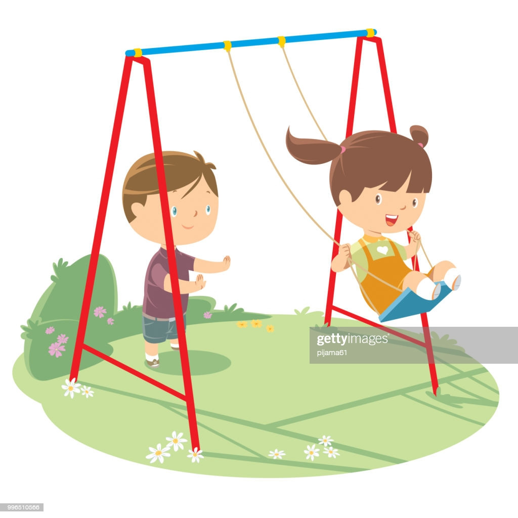 Swing Kids Character
 Children Playing Swing stock vector