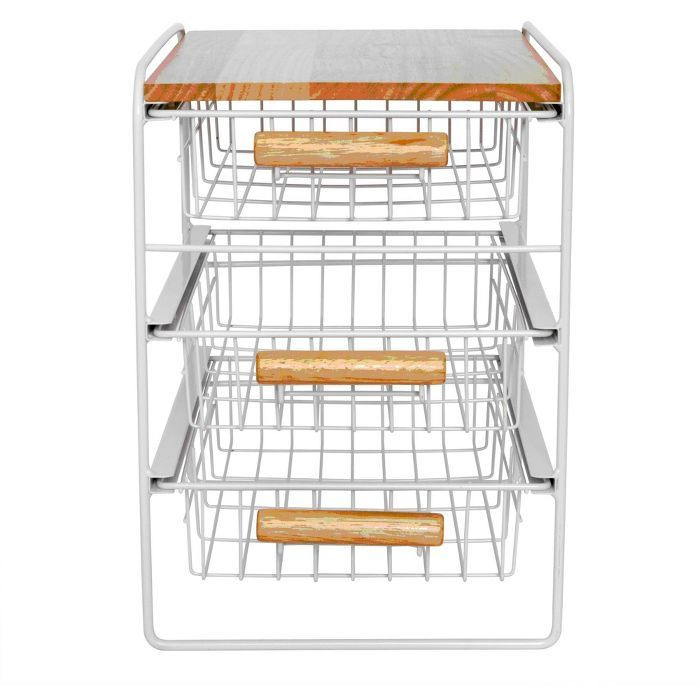 Target Kitchen Drawer Organizer
 Origami Wood Top Steel Kitchen Organizer 3 Mesh Basket