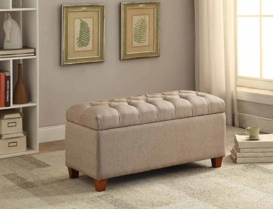Taupe Storage Bench
 Tufted Taupe Storage Bench Benches
