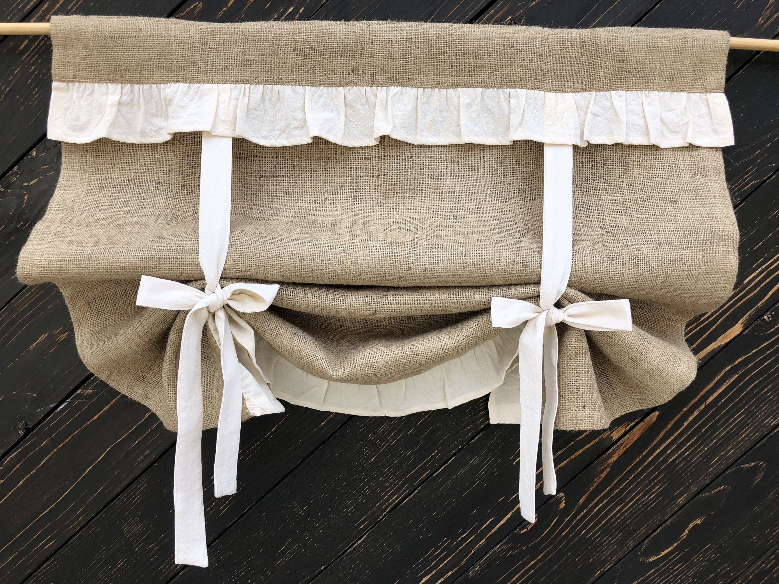 Tie Up Kitchen Curtains
 Burlap Curtains Ruffled Country Kitchen Tie Up Valance