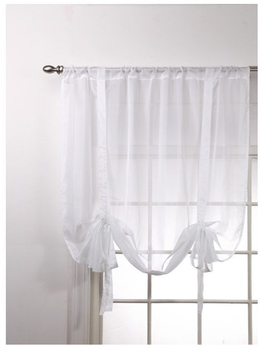 Tie Up Kitchen Curtains
 New Stripe Shade Curtain Sheer Window Decor Tie Up White