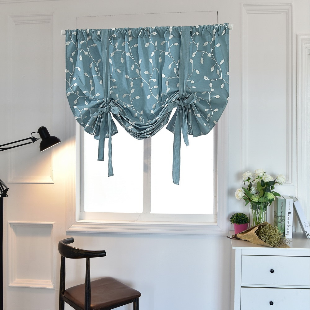 Tie Up Kitchen Curtains
 Urijk Short Roman Curtain Balloon Shade Floral Embroidery