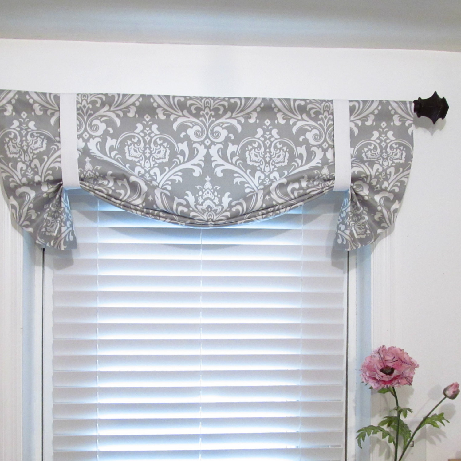 Tie Up Kitchen Curtains Unique Tie Up Curtain Valance Gray White Damask By Supplierofdreams Of Tie Up Kitchen Curtains 