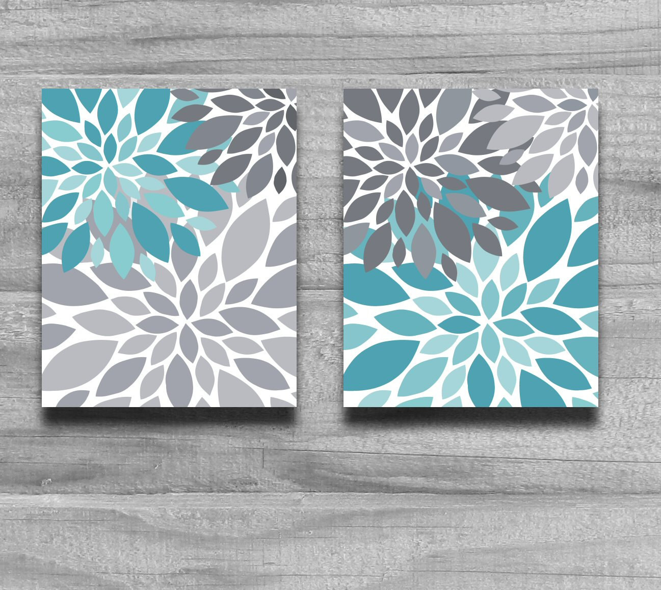 Turquoise Bathroom Wall Decor
 Turquoise Gray Flower Burst Print Set Home by