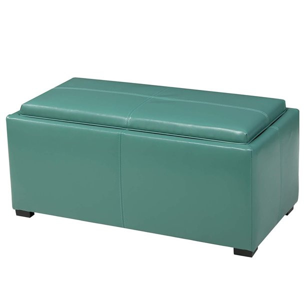 Turquoise Bench With Storage
 GHP Set of 3 Turquoise Faux Leather & Wood Hallway Storage