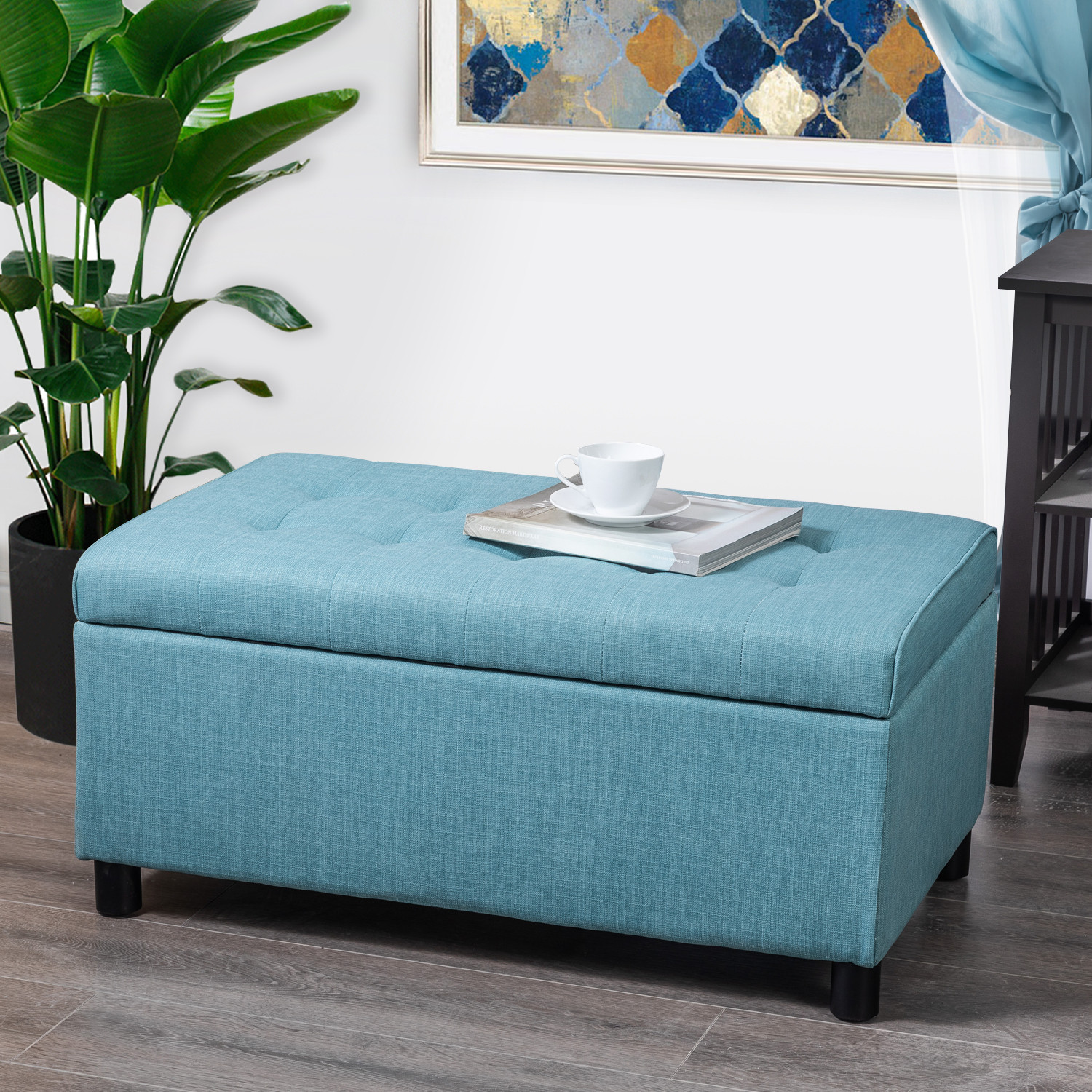Turquoise Bench With Storage
 Joveco Classic Tufted Fabric Rectangular Ottoman Bench