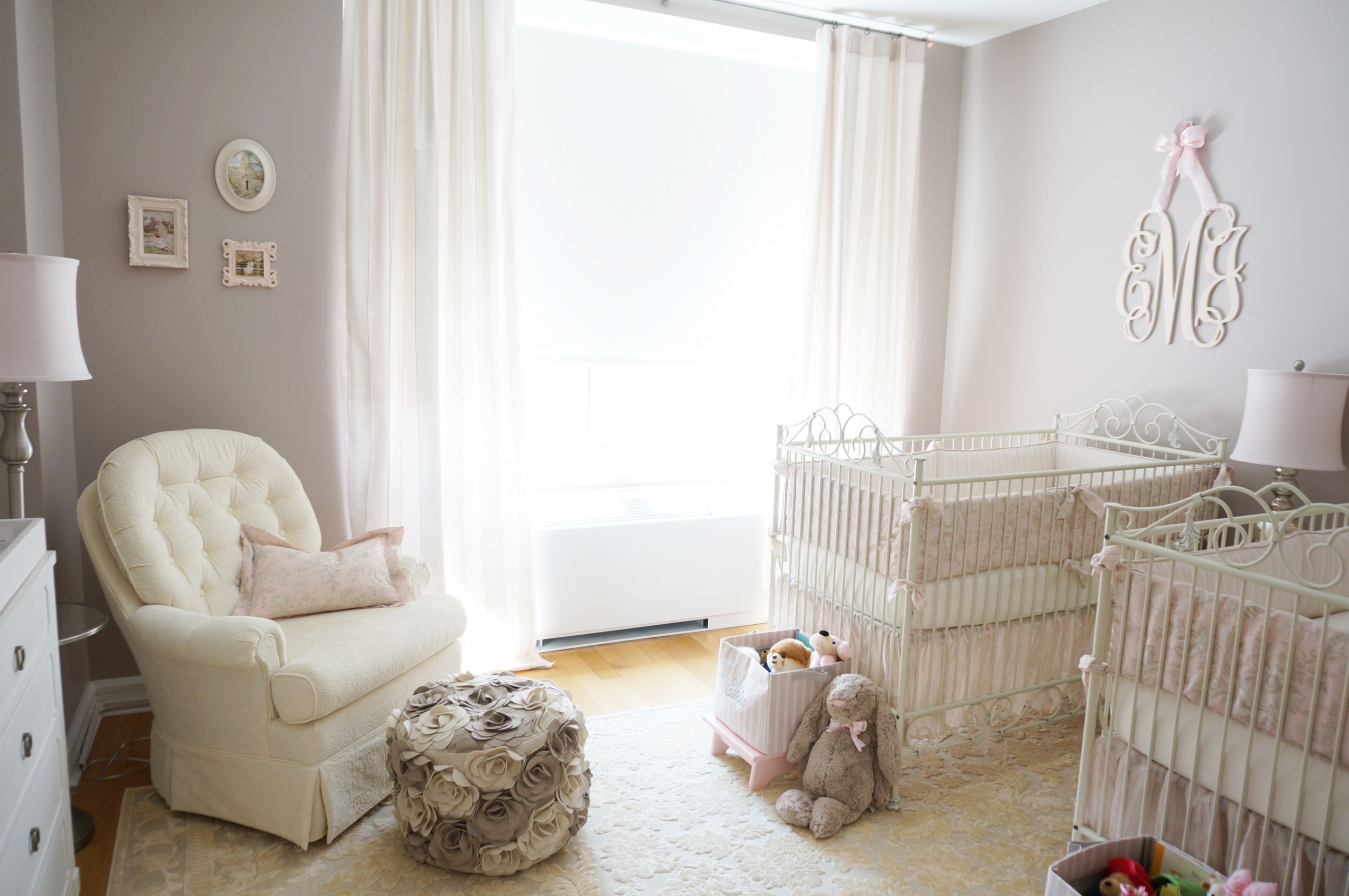 Twin Girl Bedroom Ideas
 Pink Ivory and Grey Twin Girls Nursery Project Nursery