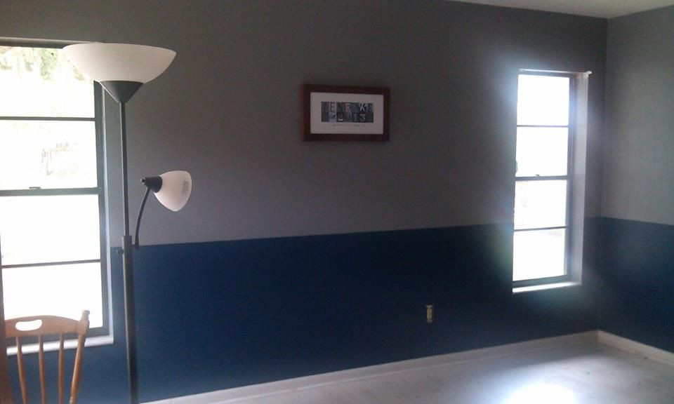 Two Tone Walls Living Room
 Gray and Blue two toned wall in my living room I m gonna