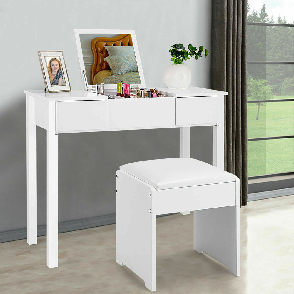 Vanity Bench With Storage
 White Vanity Dressing Table Set Mirrored Bedroom Furniture