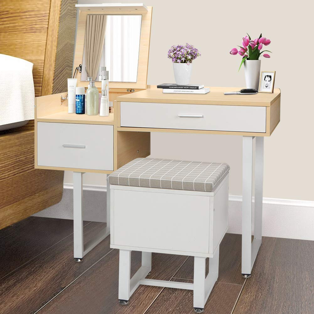 Vanity Bench With Storage
 OTVIAP Vanity Table with Flip Top Mirror & Cushioned
