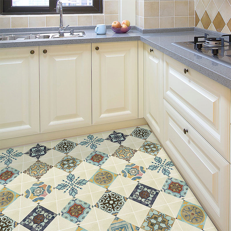Vintage Kitchen Floor Tile
 European style retro kitchen floor tile renovation sticker