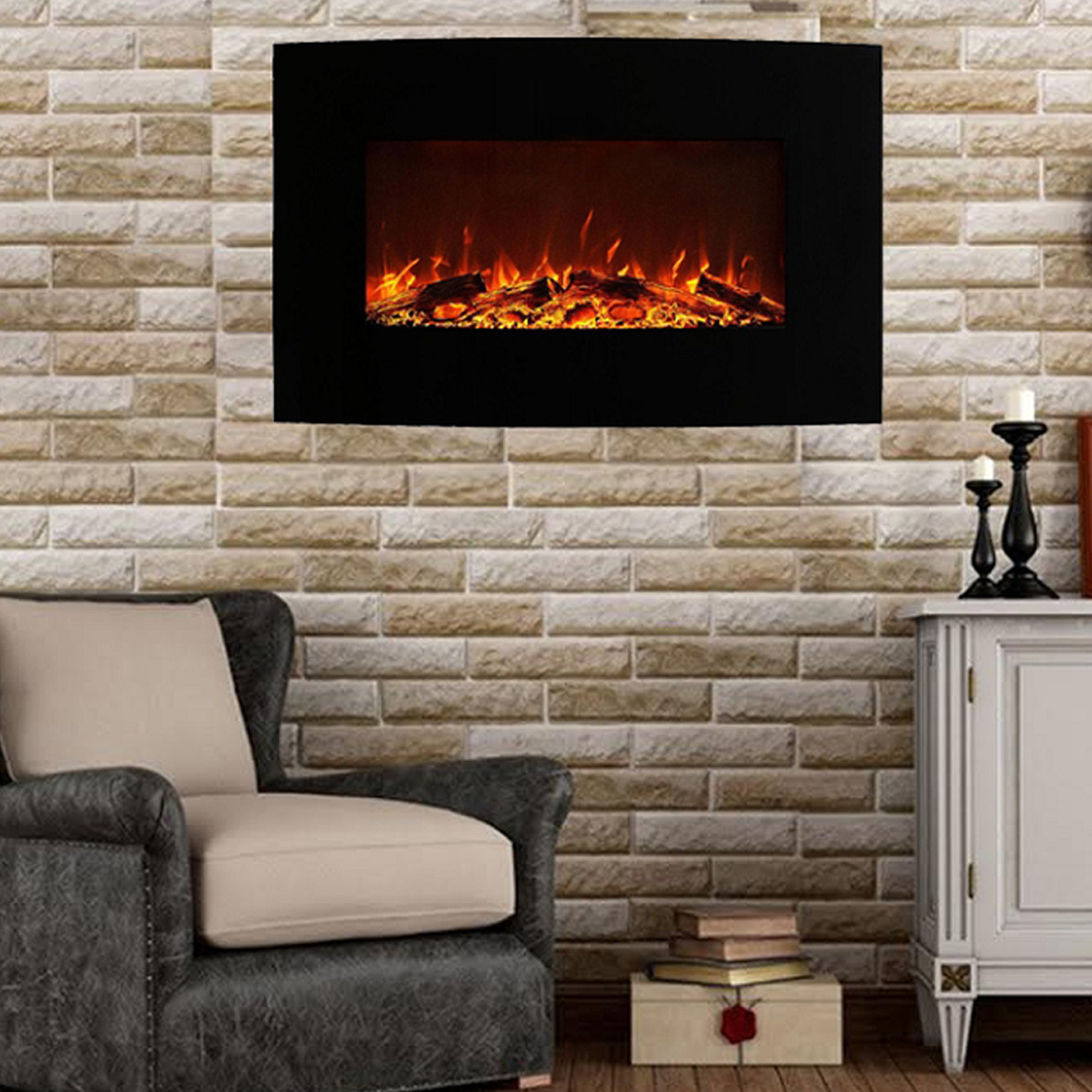 Wall Hung Electric Fireplace
 Madison 35 Inch Ventless Heater Electric Wall Mounted