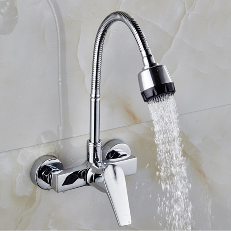 Wall Mount Kitchen Sinks
 Flexible faucet spout wall mounted kitchen faucet mixer