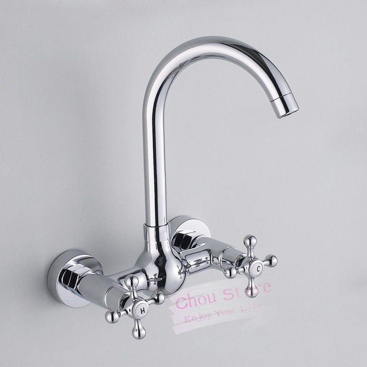 Wall Mount Kitchen Sinks
 Wall Mount Double Handle Chrome Kitchen Faucet Sink Mixer