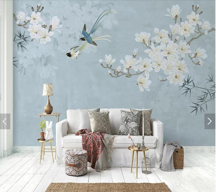 Wall Murals For Living Room
 Magnolia Flower and Bird Mural Wallpaper