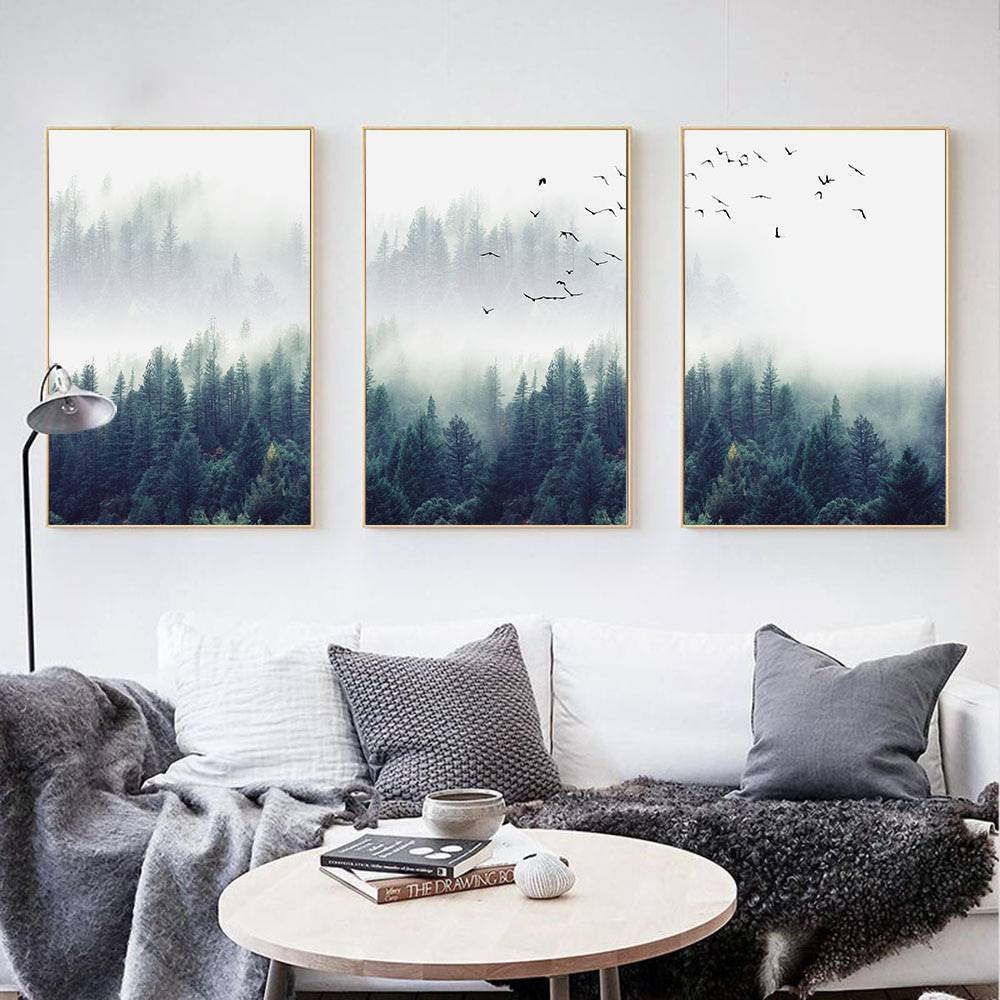 Wall Paintings For Living Room
 Nordic Forest Lanscape Wall Art Canvas Poster Print
