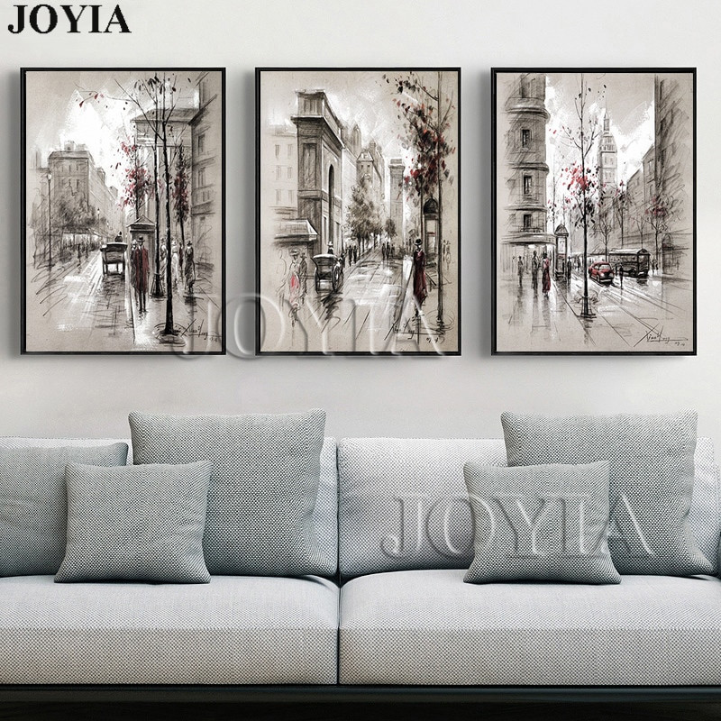 Wall Paintings For Living Room
 Home Decor Canvas Wall Art Vintage City Street Landscape